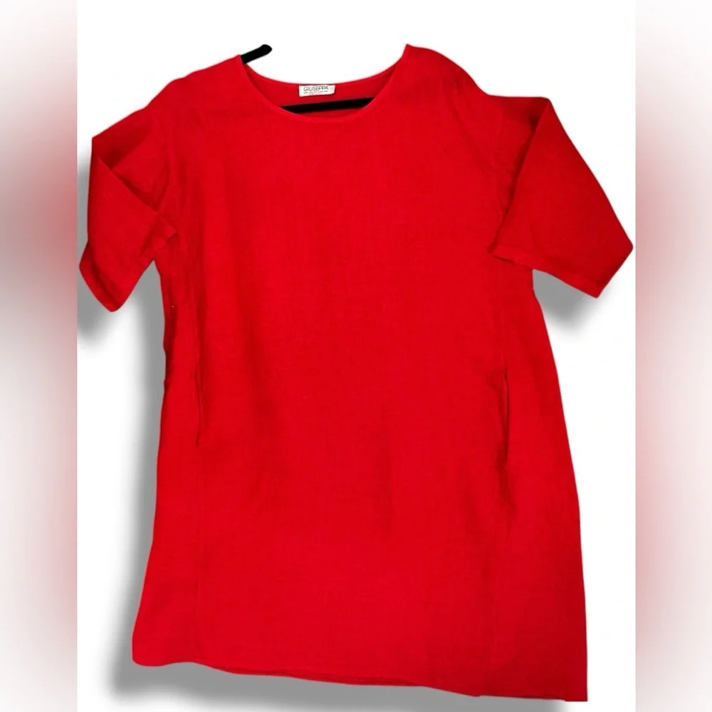 Giuseppa Collection Made in Italy 100% Linen Dress Red XL/1X Oversized